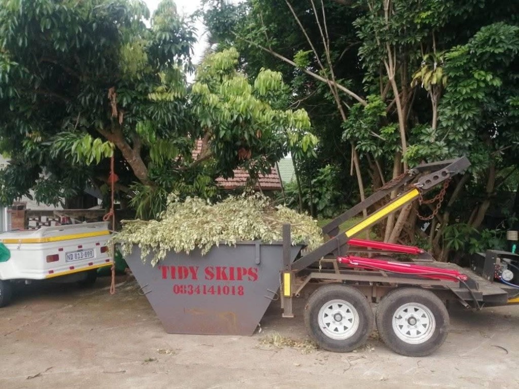 Tidy Skips mini skip loaded with garden refuse in Queensburgh